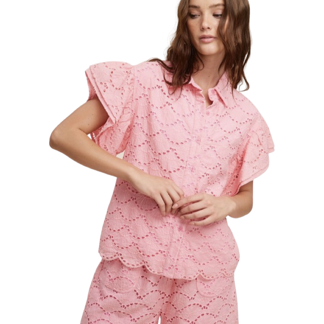 Apparel- Fanco Oversized Eyelet Butterfly Top