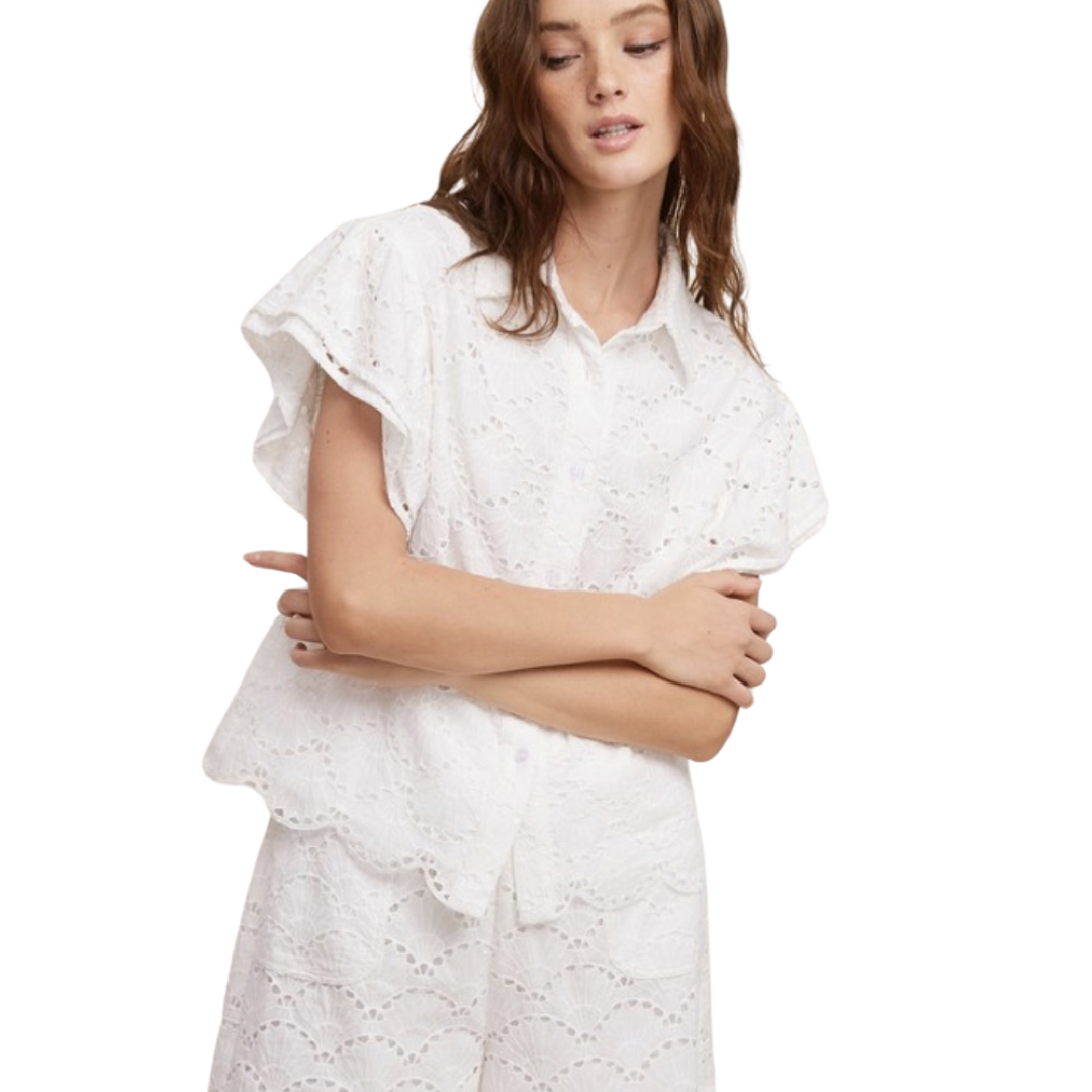 Apparel- Fanco Oversized Eyelet Butterfly Top