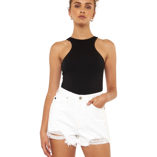 Apparel- Kan Can High Waist Mom White Denim Shorts