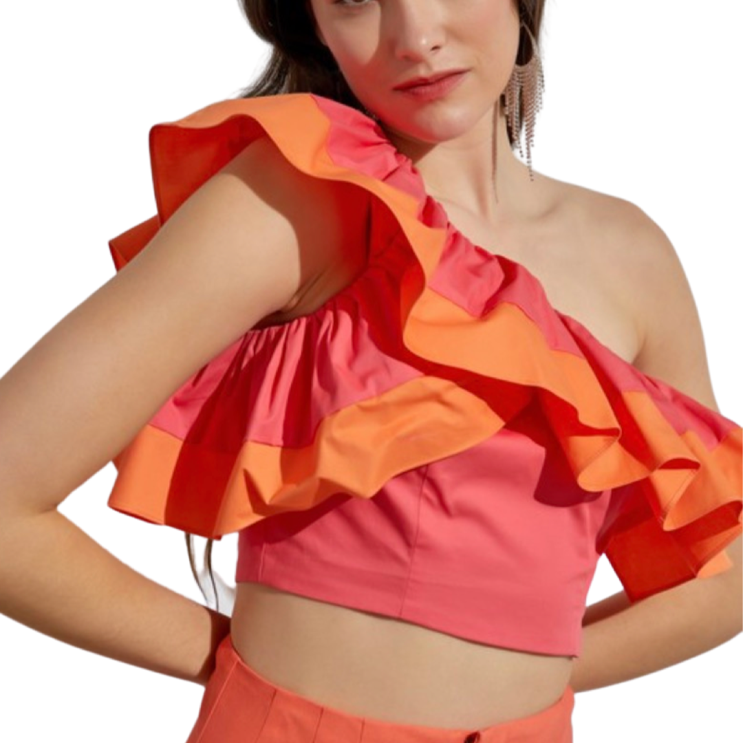 Apparel- Do+Be One Shoulder Ruffled Crop Top
