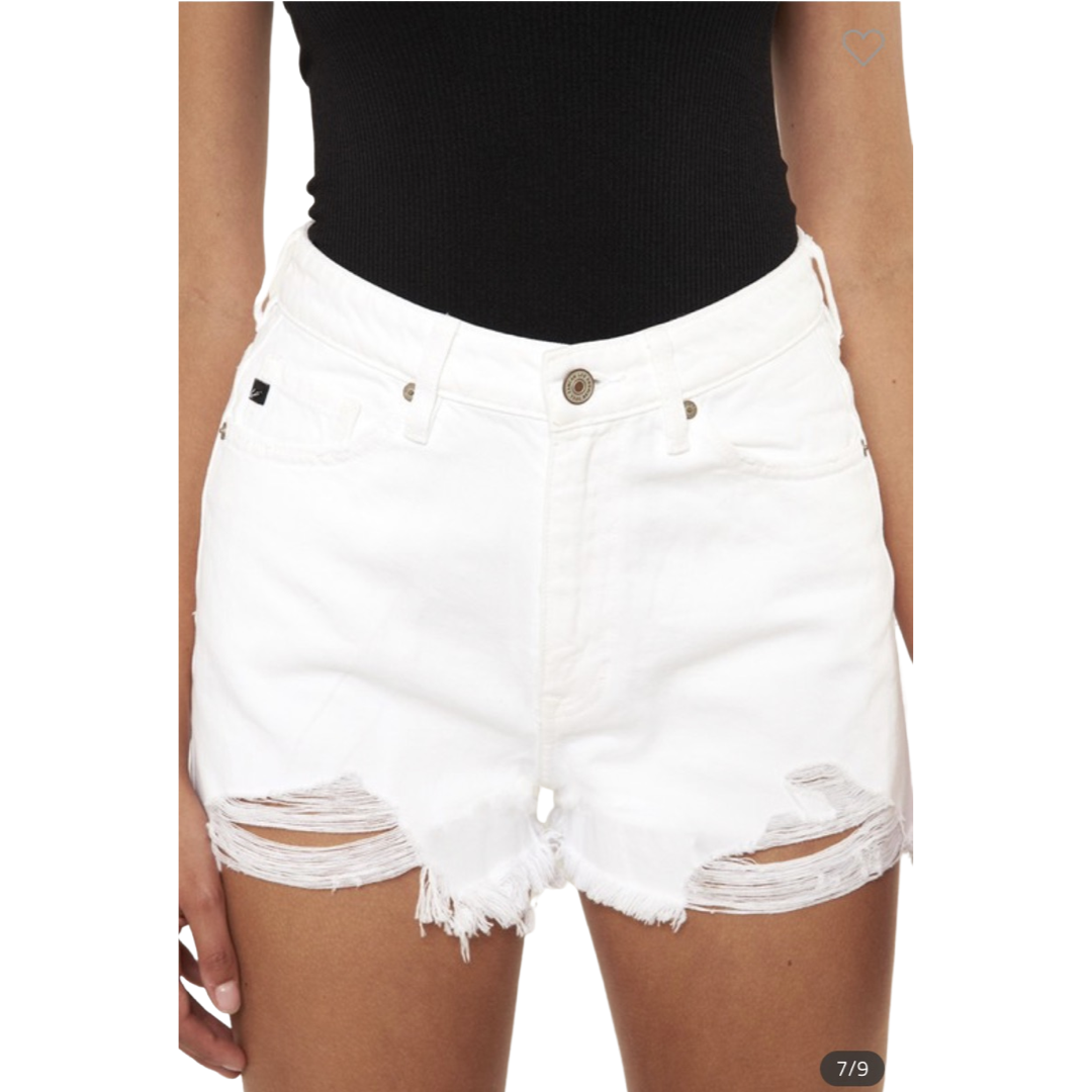 Apparel- Kan Can High Waist Mom White Denim Shorts