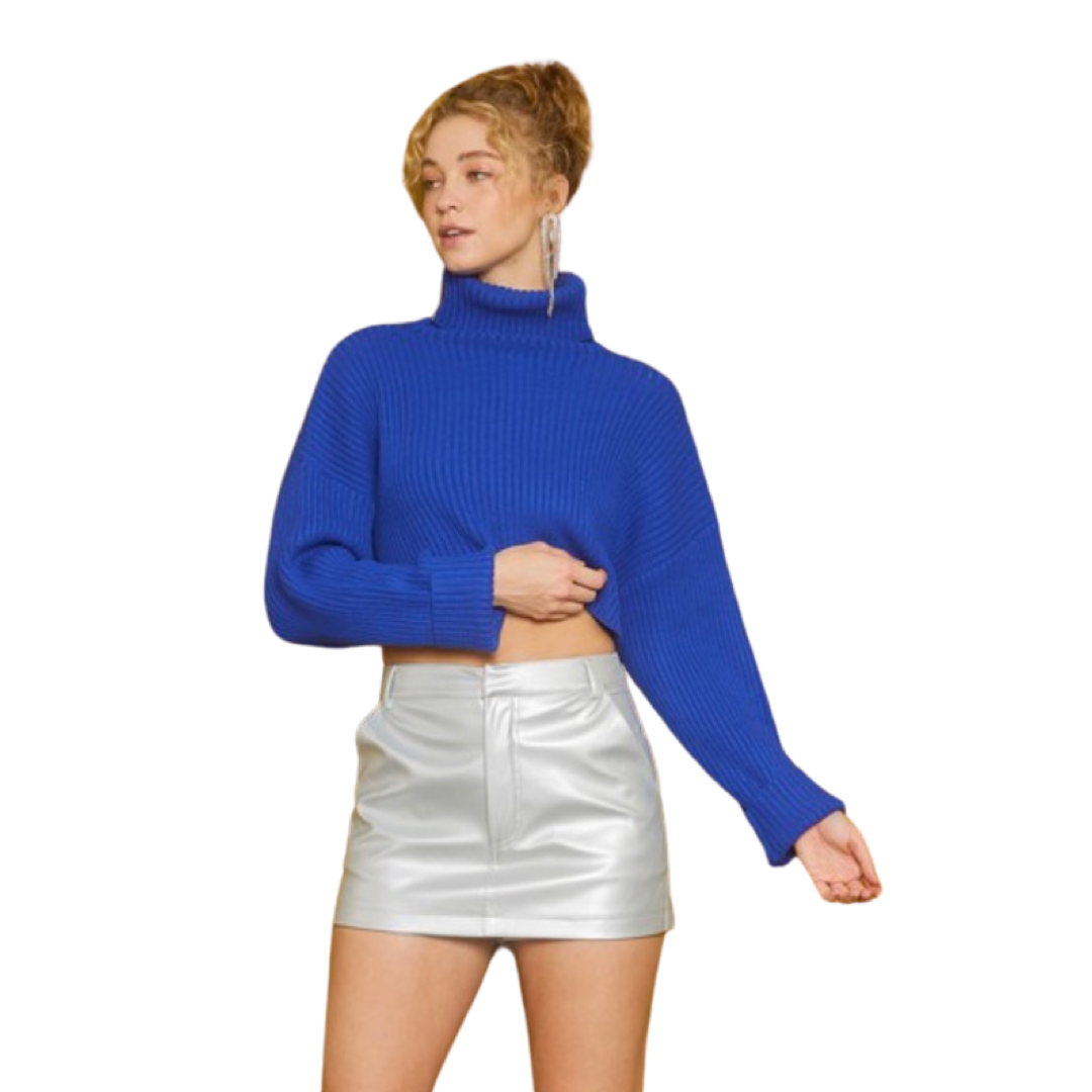 Apparel - Idem Ditto Ribbon Neck Cropped Turtleneck Knit Sweater