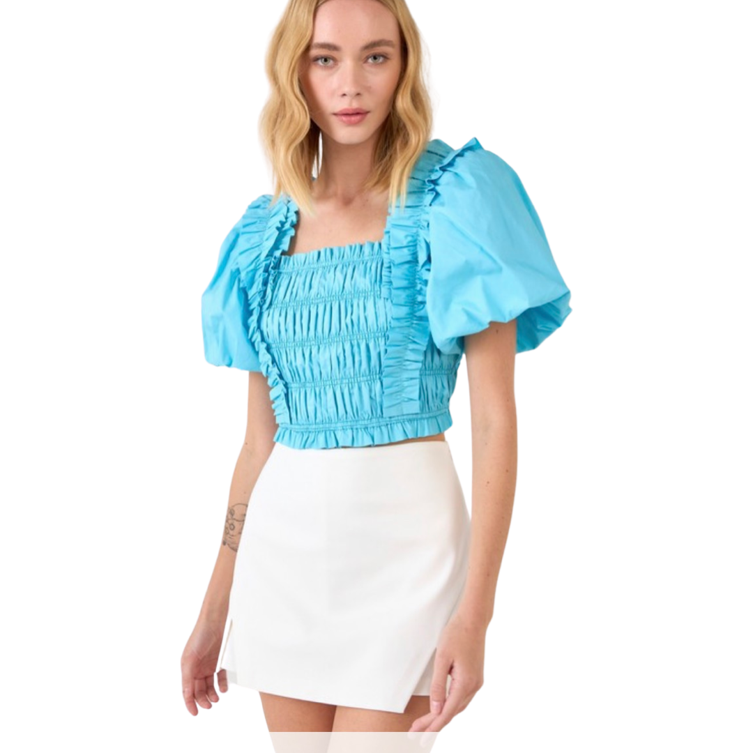 Apparel- Endless Rose Smocked Puffed Sleeve Top