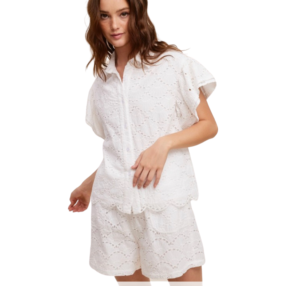 Apparel- Fanco Oversized Eyelet Butterfly Top