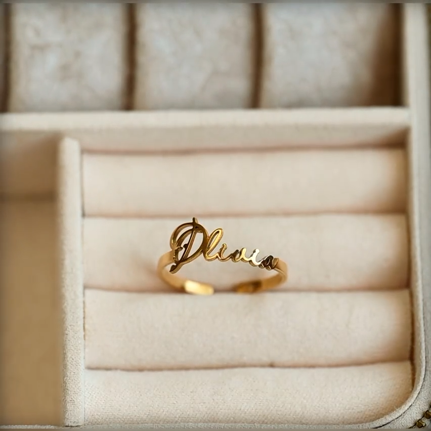 Rings- Custom Name Ring 18k Gold Personalized Name Open Ring