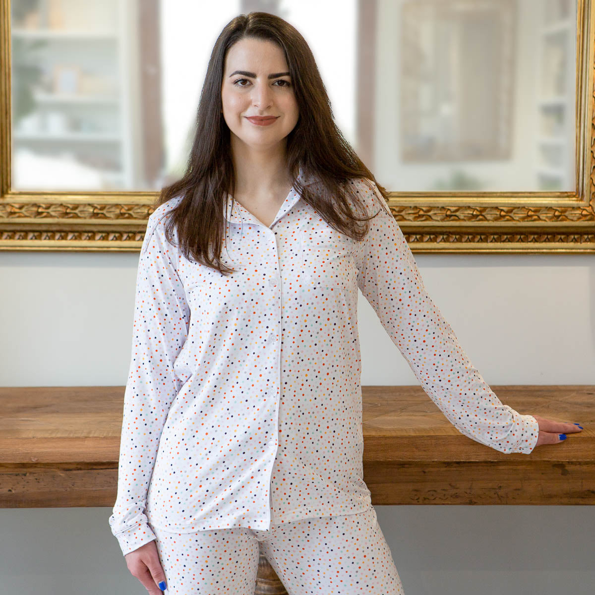 Apparel- Royal Standard Loungewear On The Dot Button Up Sleep Shirt