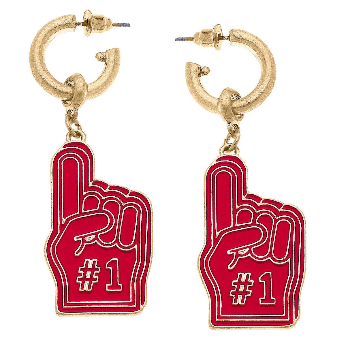 Earrings- Canvas Game Day Foam Finger Enamel Earrings in Red