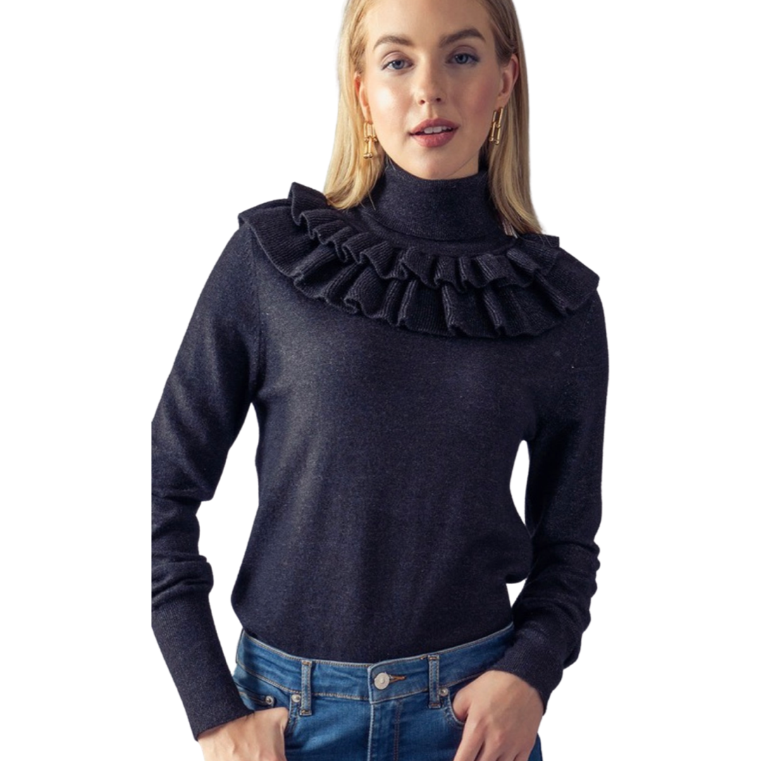 Apparel- Trend Notes Ruffle Collar Turtleneck Sweater Top