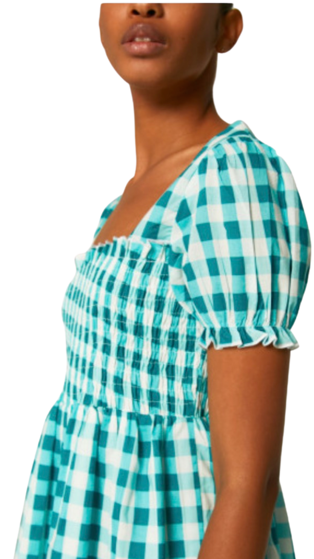 Apparel- Compania Fantastica Blue Gingham Smocked Mini Dress