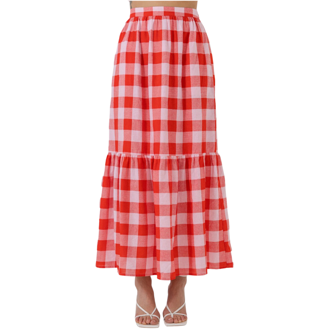 Apparel- English Factory Gingham Midi Skirt