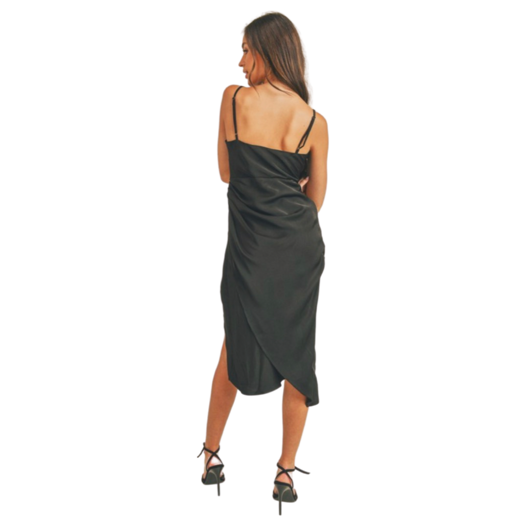 Apparel- Mable Cowl Neck Satin Midi Dress
