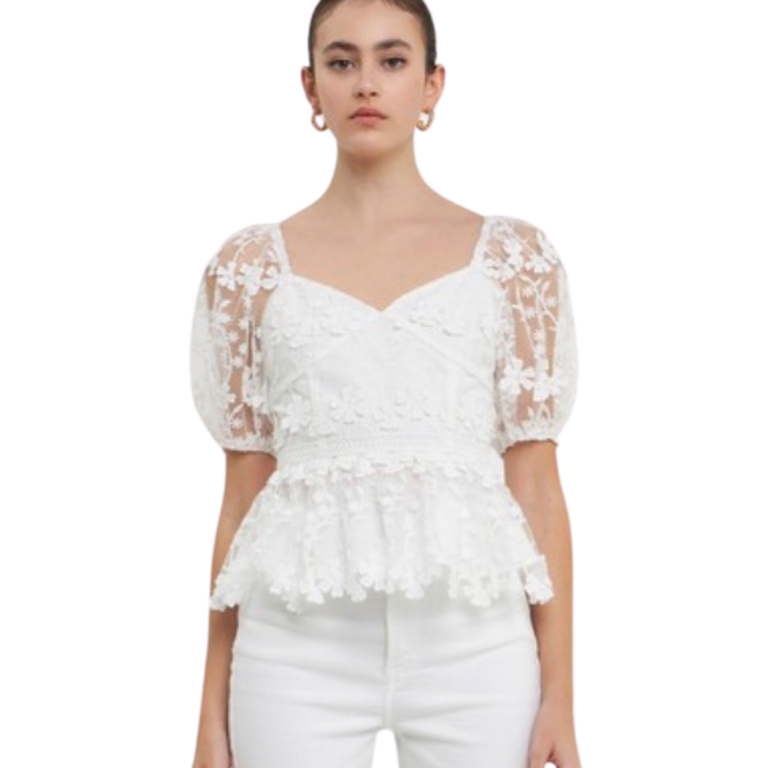 Apparel- Endless Rose Crochet Puff Sleeve Top