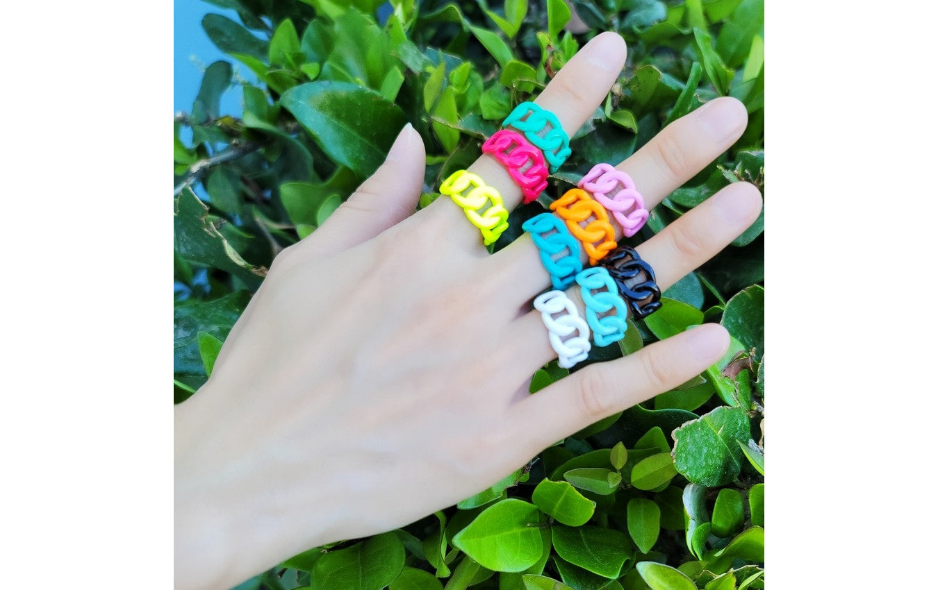 Rings- M&E Bling Large Enamel Curb Chain Ring