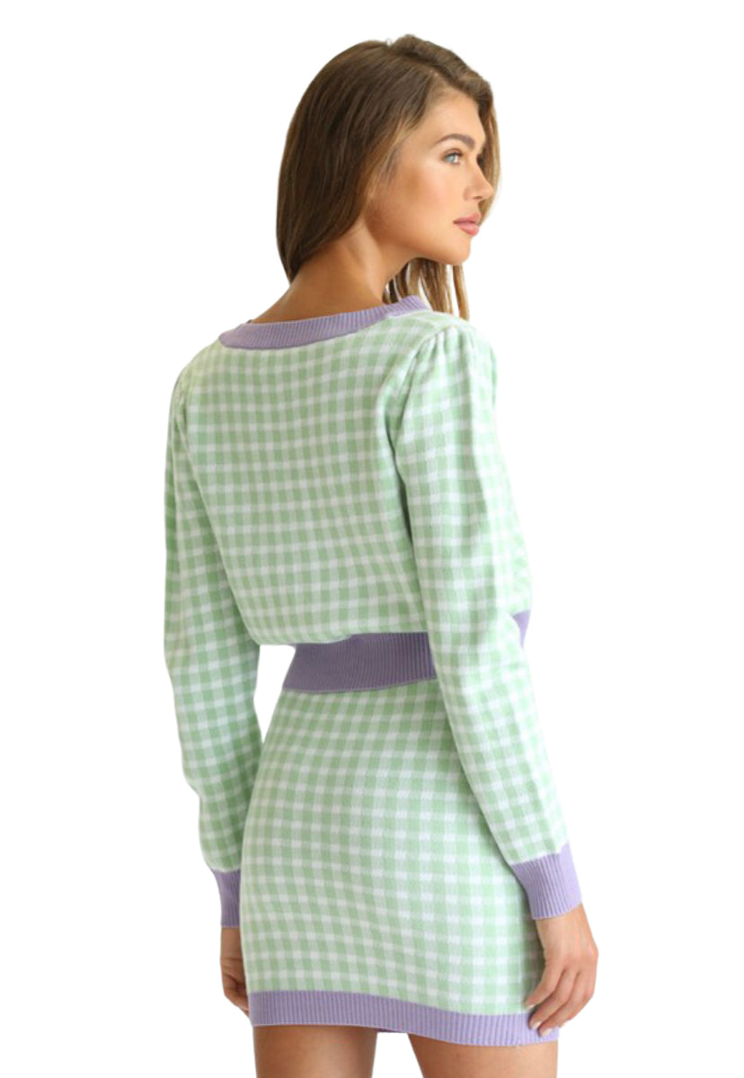 Apparel- Fate Plaid Knit Cardigan Set Lime