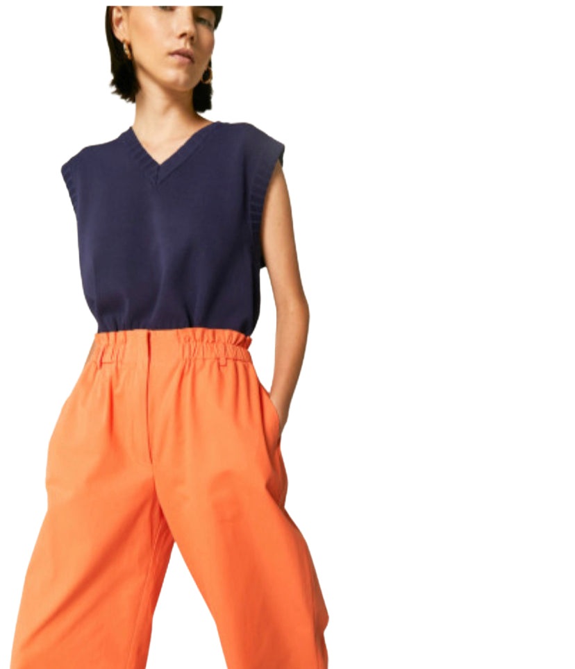 Apparel- Compania Fantastica High Waisted Twill Cropped Trousers Orange