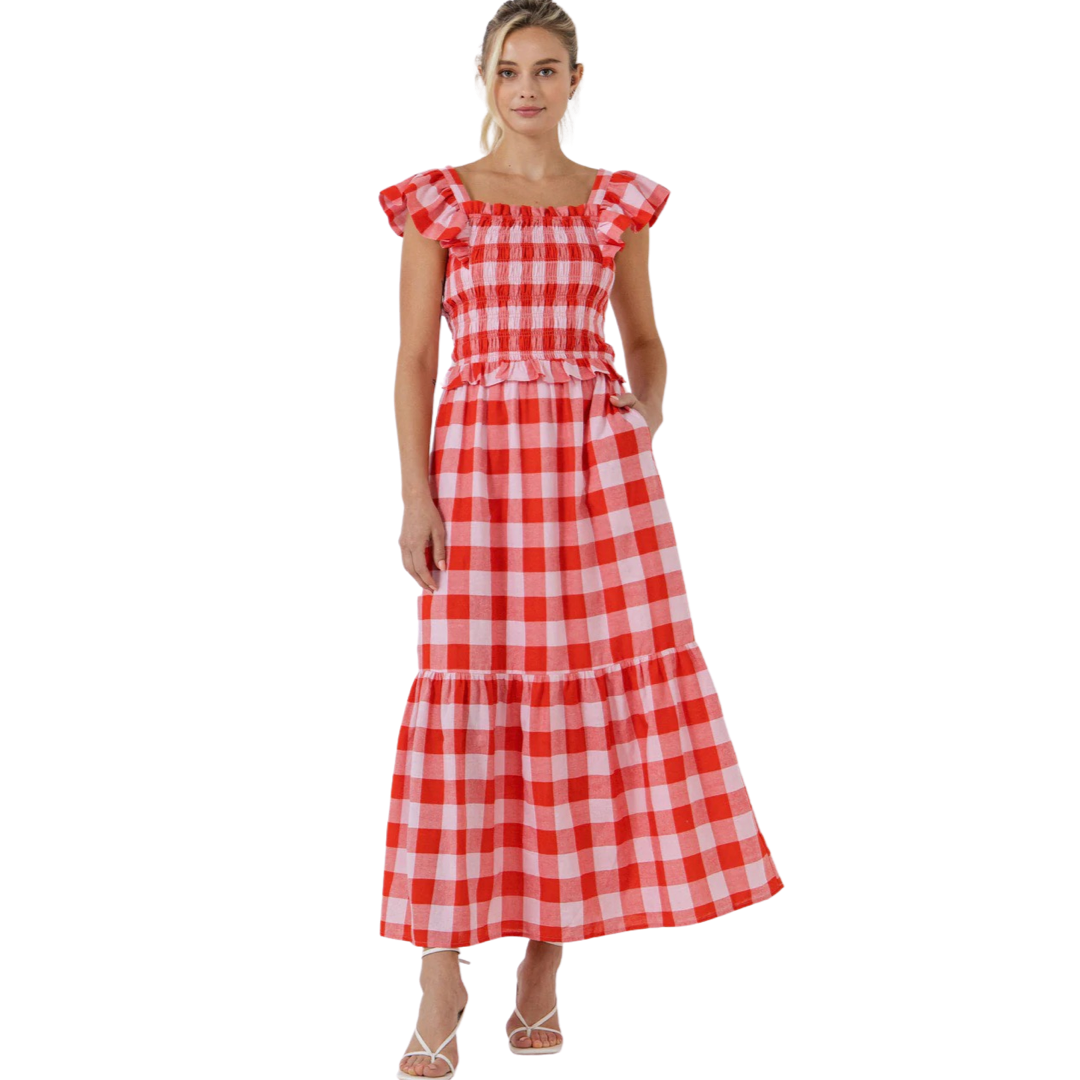 Apparel- English Factory Gingham Midi Skirt