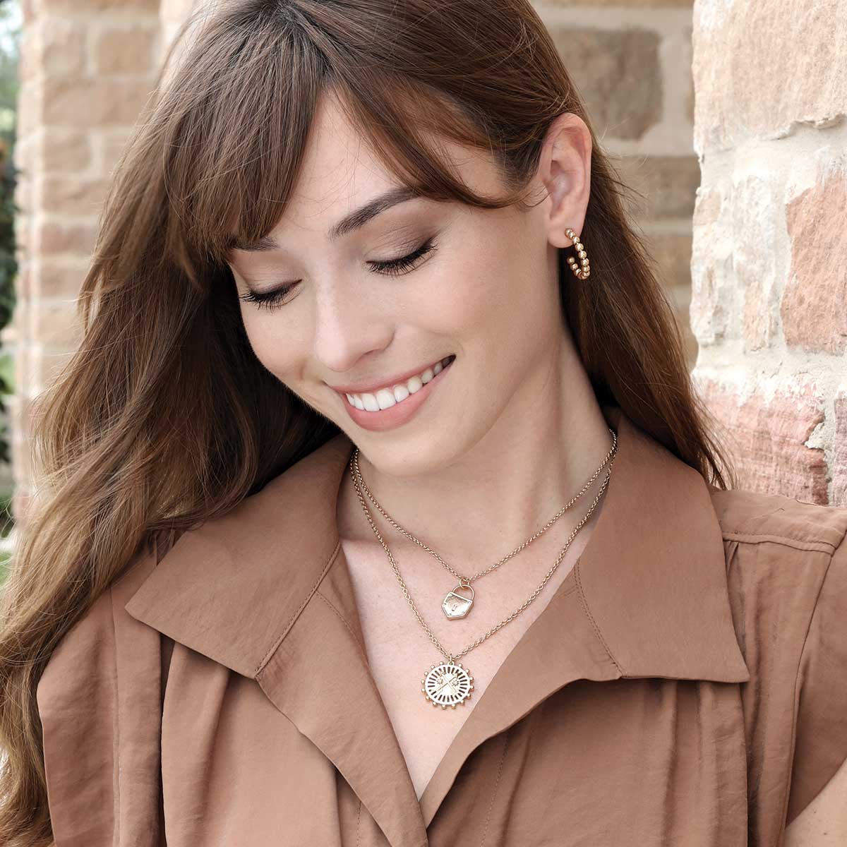 Necklaces- Canvas Piper Delicate Chain Padlock Necklace in Worn Gold