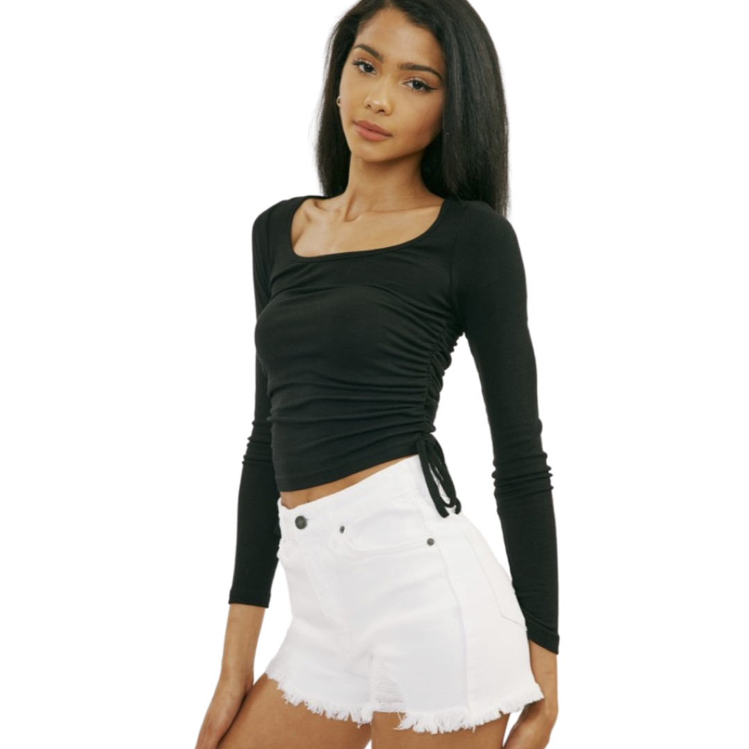Apparel- Kan Can Hazel High Rise Denim Shorts White