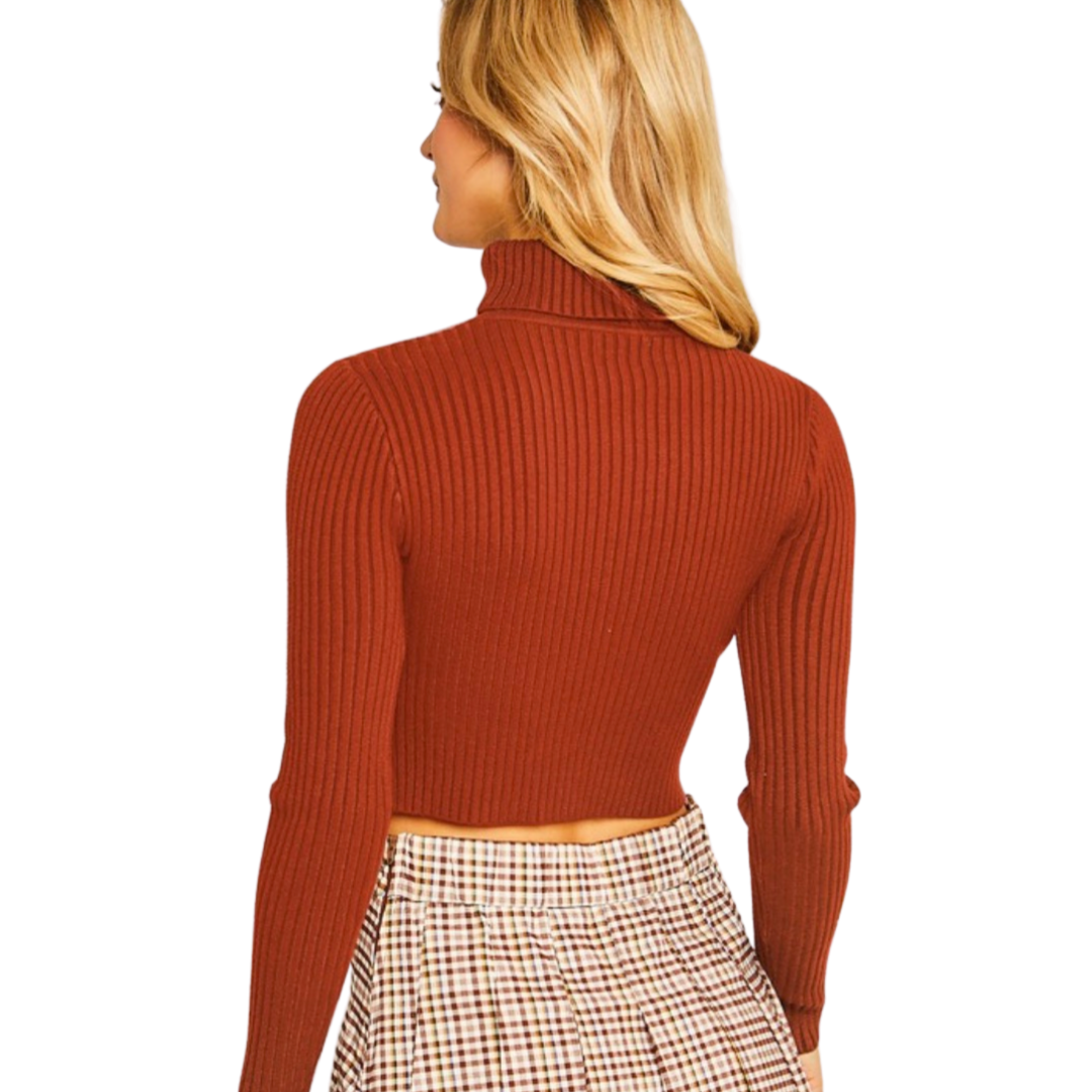 Apparel- Love Tree Cropped Turtle Neck Sweater