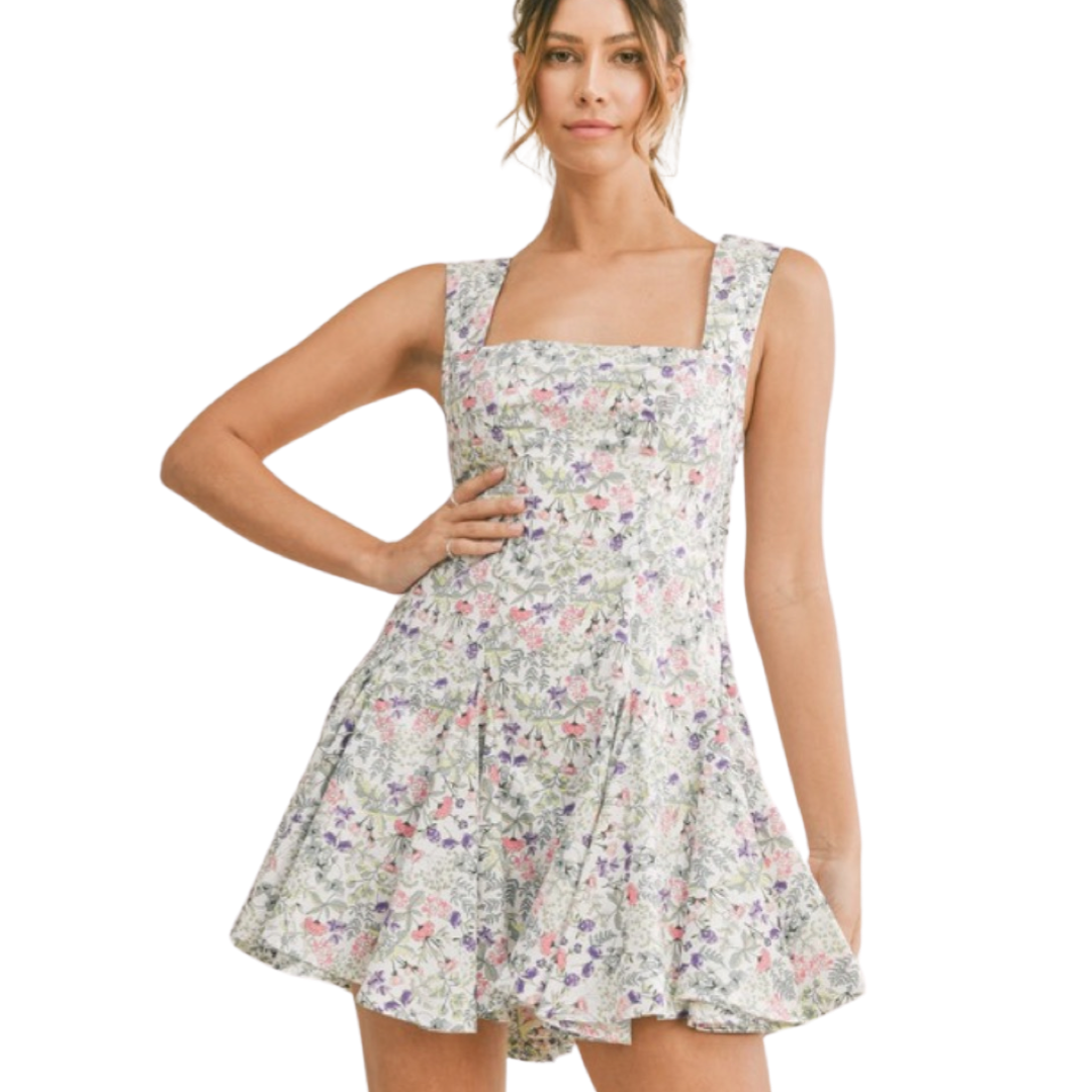 Apparel- Mabel Floral Square Neck Mini Dress