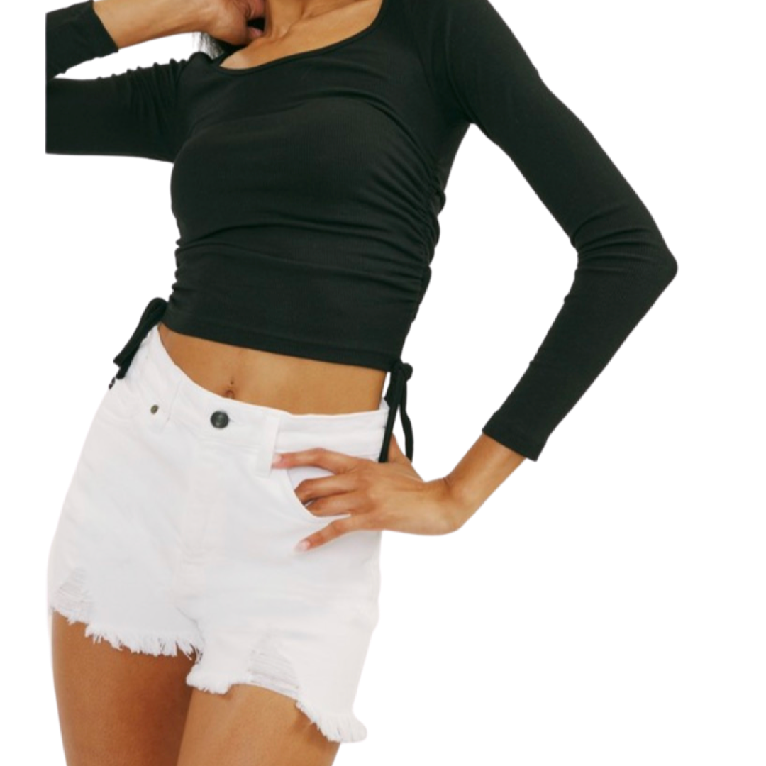 Apparel- Kan Can Hazel High Rise Denim Shorts White