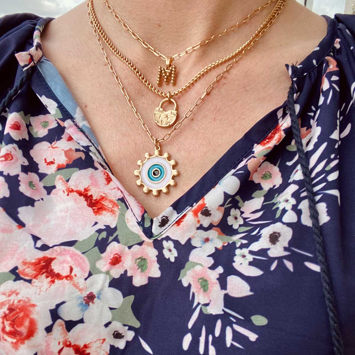 Necklaces- Canvas Aspen Padlock Necklace in Worn Gold
