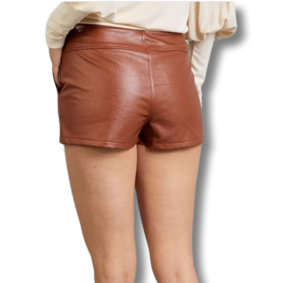 Apparel- Glam Vegan Leather High Rise Shorts