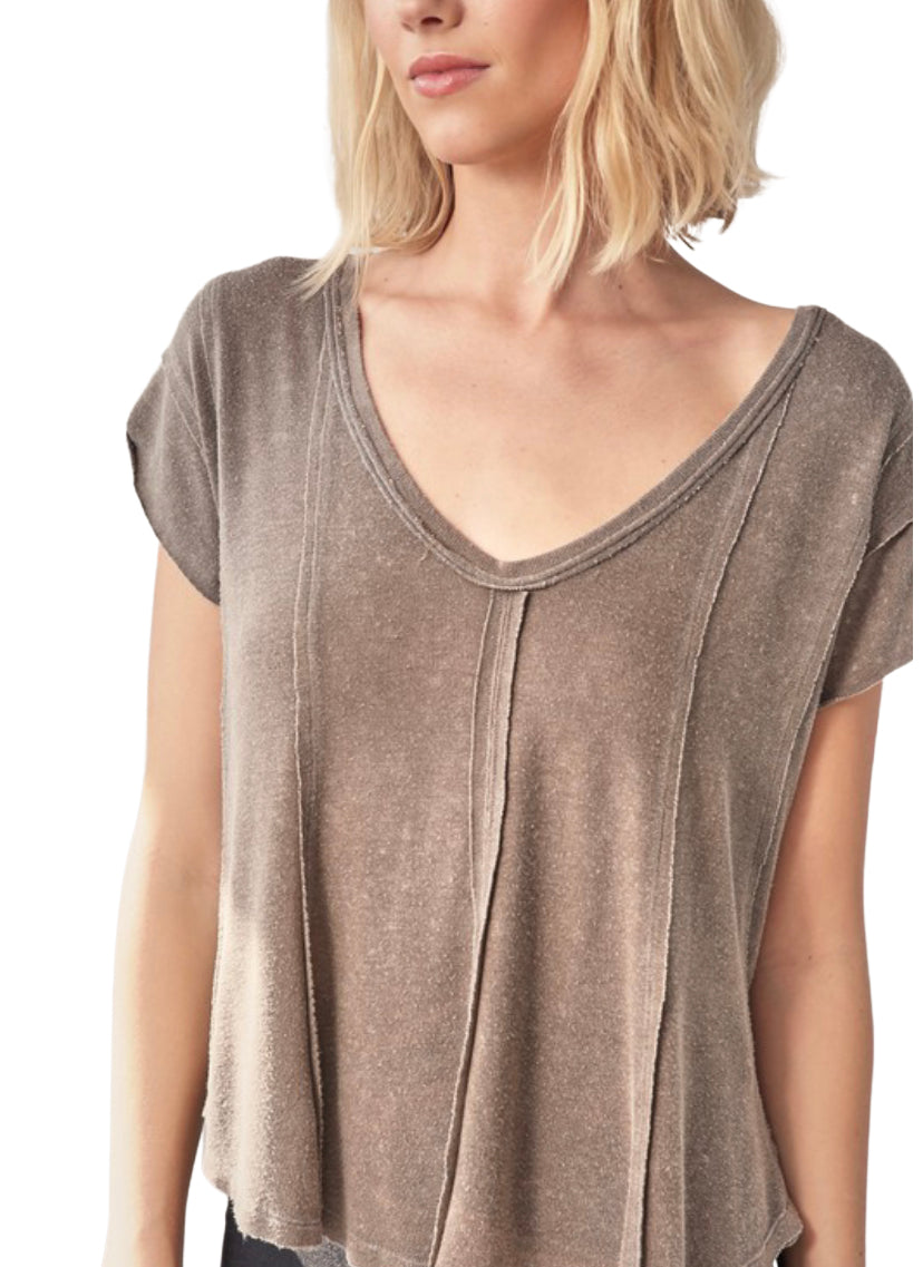 Apparel- Mustard Seed V Neck Pleat Shirt Warm Taupe