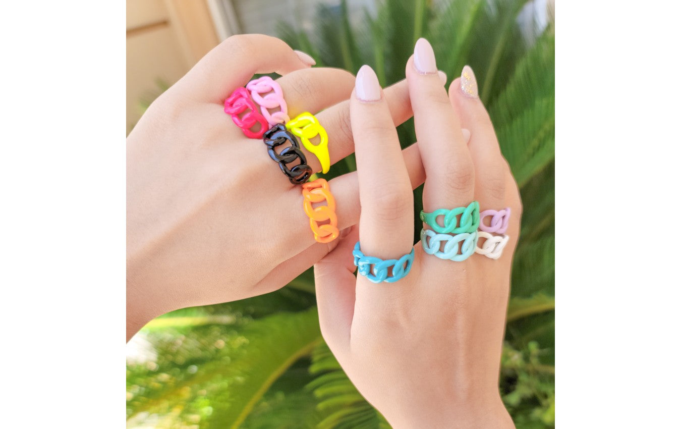 Rings- M&E Bling Large Enamel Curb Chain Ring