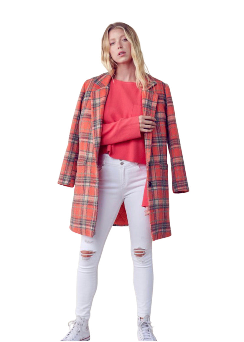 Apparel- En Merci Check Collard Neck and Notched Lapels Peacoat