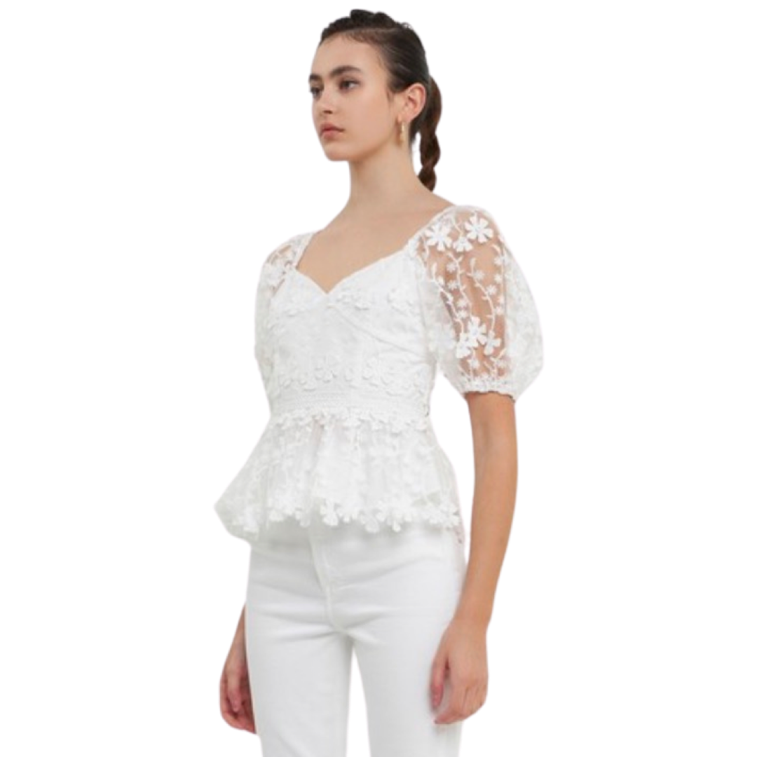 Apparel- Endless Rose Crochet Puff Sleeve Top