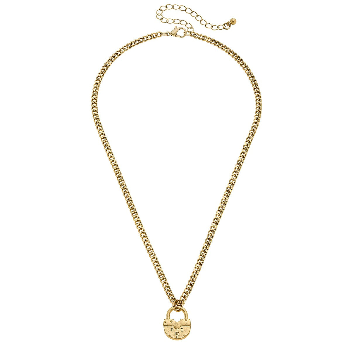 Necklaces- Canvas Aspen Padlock Necklace in Worn Gold