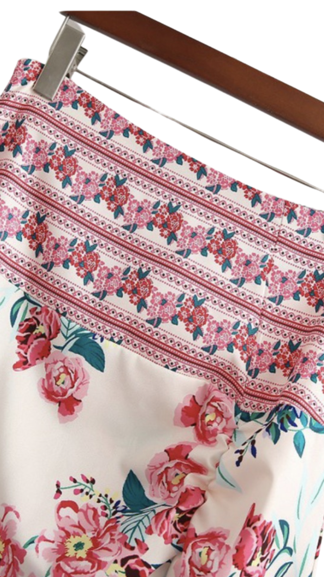 Apparel- M&E Floral Print A Line High Low Skirt