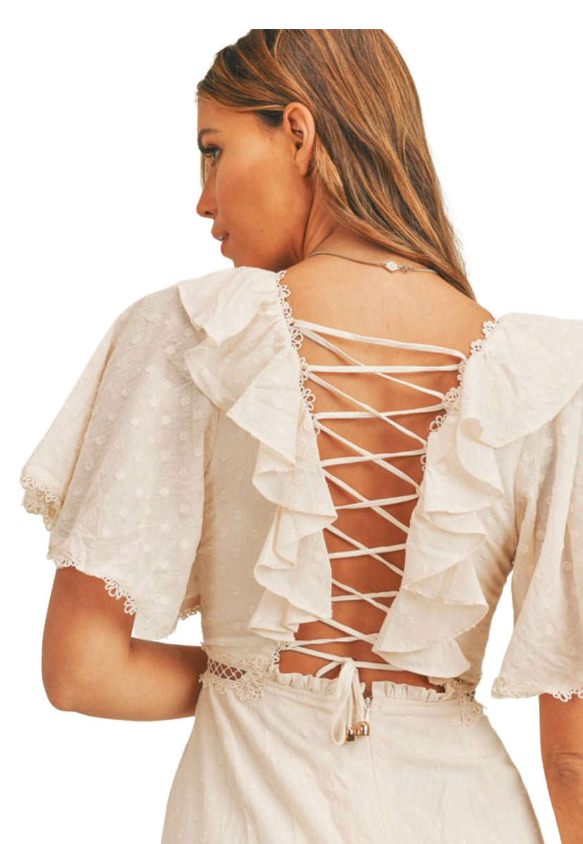 Mable Big Ruffle and Lace Detailed Mini Dress