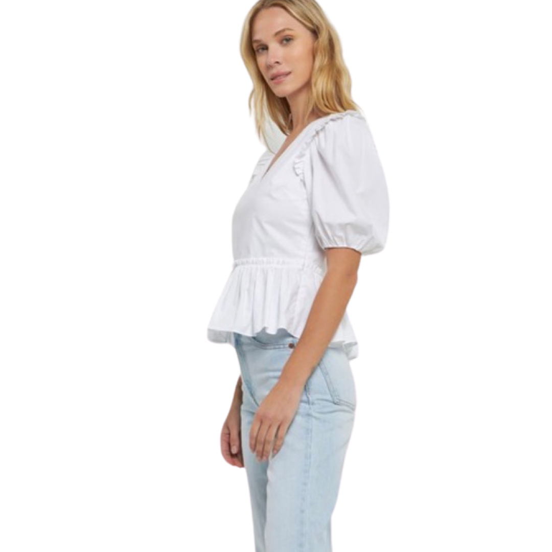 Apparel- English Factory V Neckline Puffed Sleeve Top