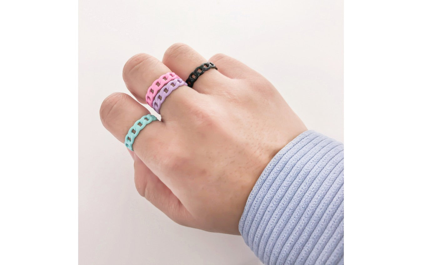Rings- M&E Bling Enamel Thin Curb Chain Ring