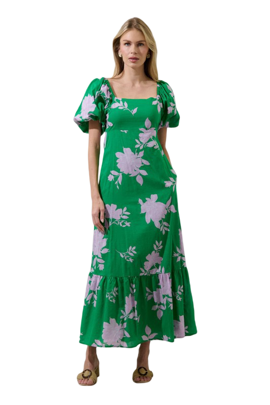 Sugarlips Zama Floral Puffed Sleeve Maxi Dress