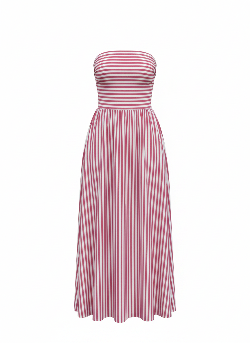 Needii Strapless Striped Ruched Bodice Maxi Dress