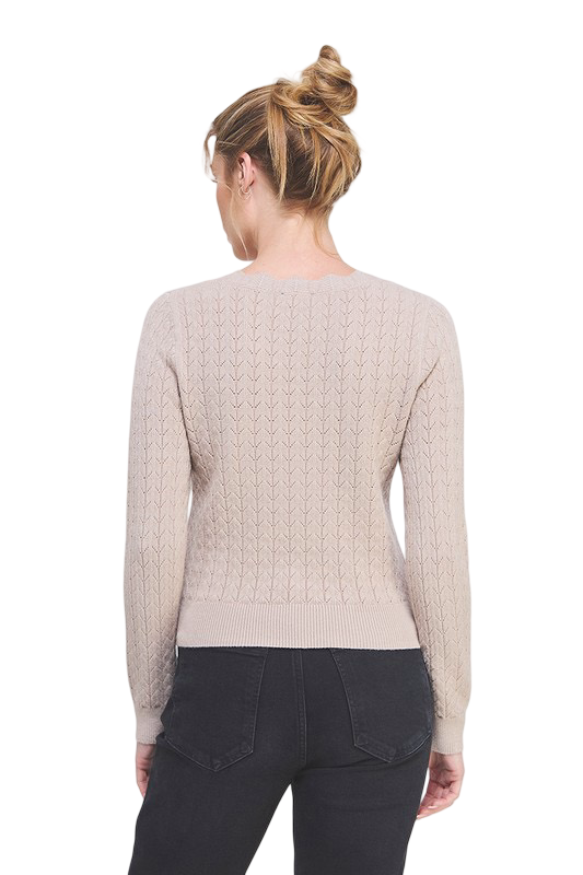 Apparel-Allie Rose Pointelle Pullover V Scalloped Neck Top