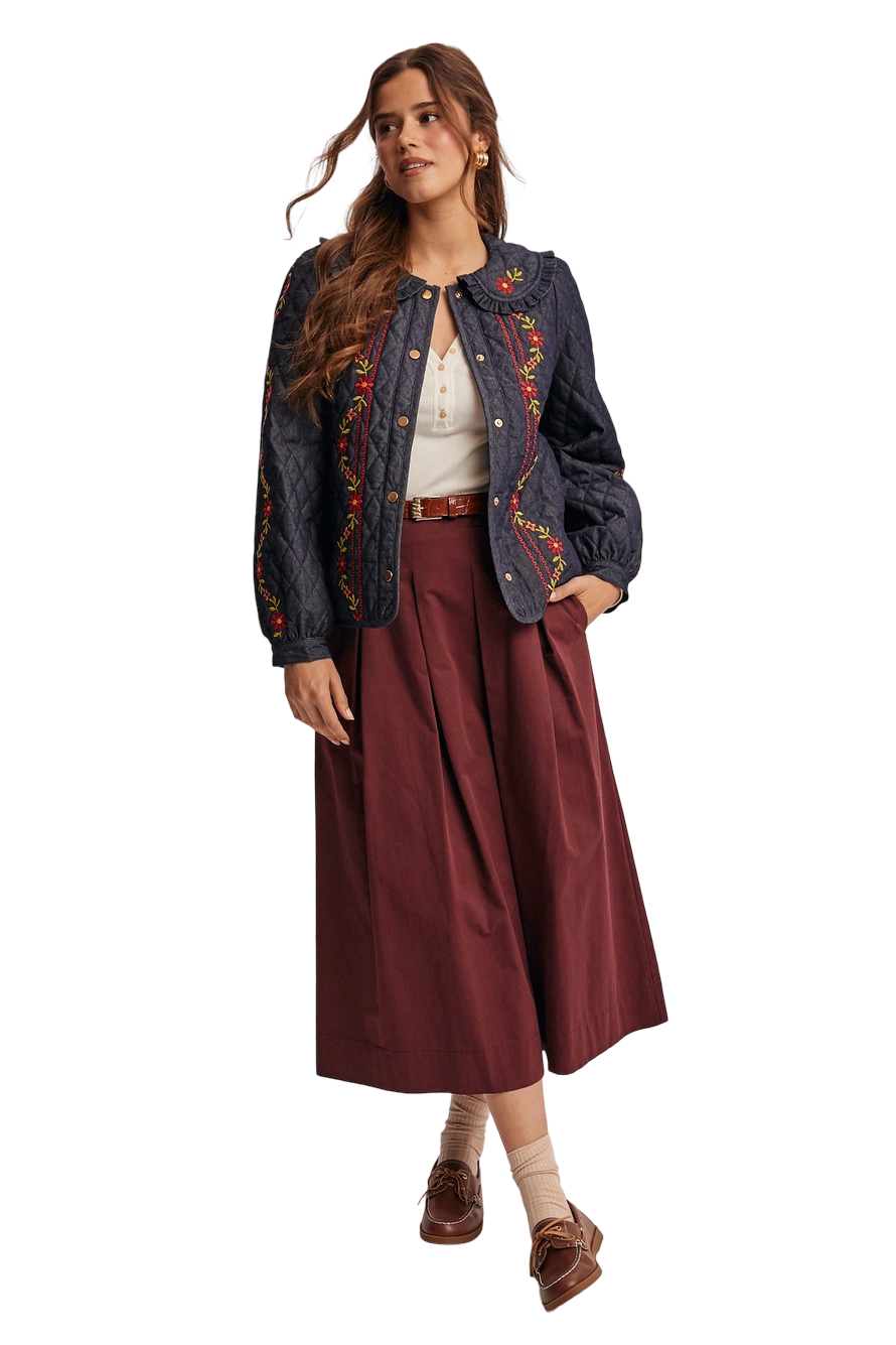 Apparel- Forte Quilted Embroidered Jacket Top