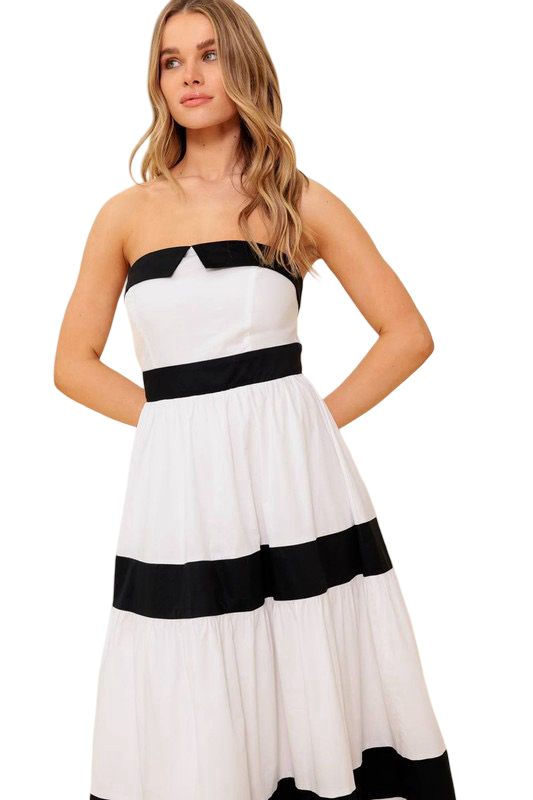 Flying Tomato Color Block Strapless Maxi Dress