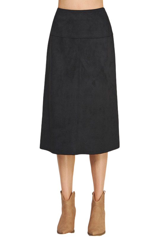 Apparel-Allie Rose Constructed Soft Microsuede Midi Skirt