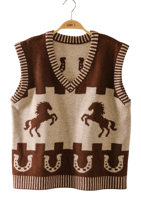 Very J V Neck Sweater with Horse Print