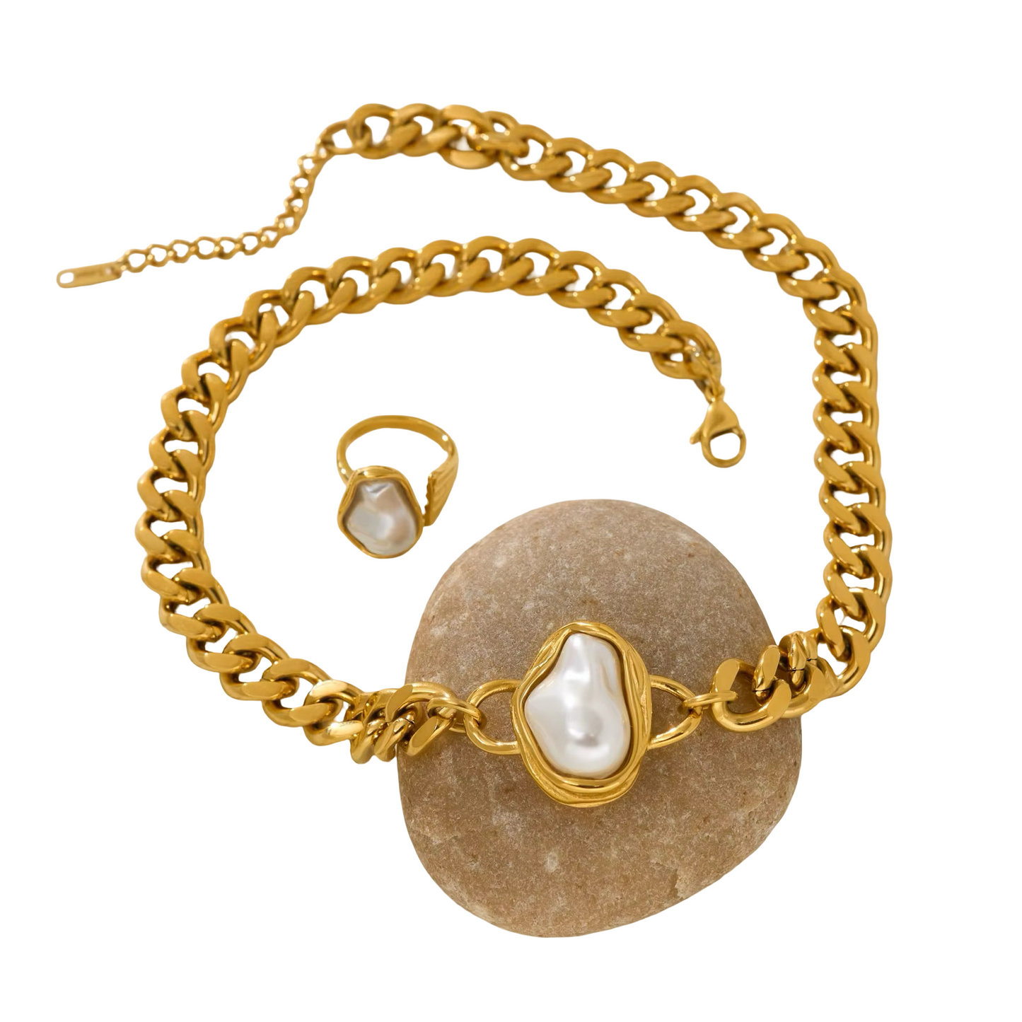 Necklaces- M&E Bling Vintage Cuban Chain Pearl Statement Necklace