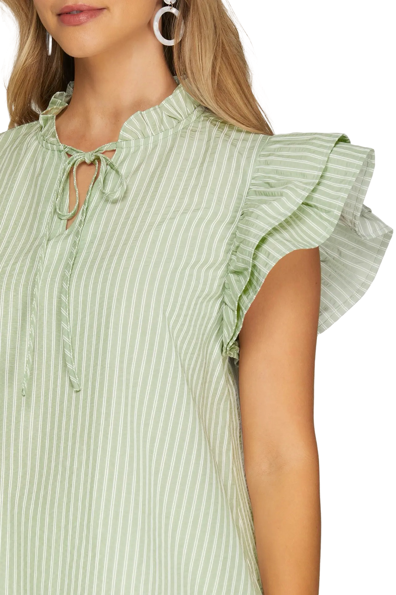 She+Sky Ruffled Sleeve Woven Blouse Top
