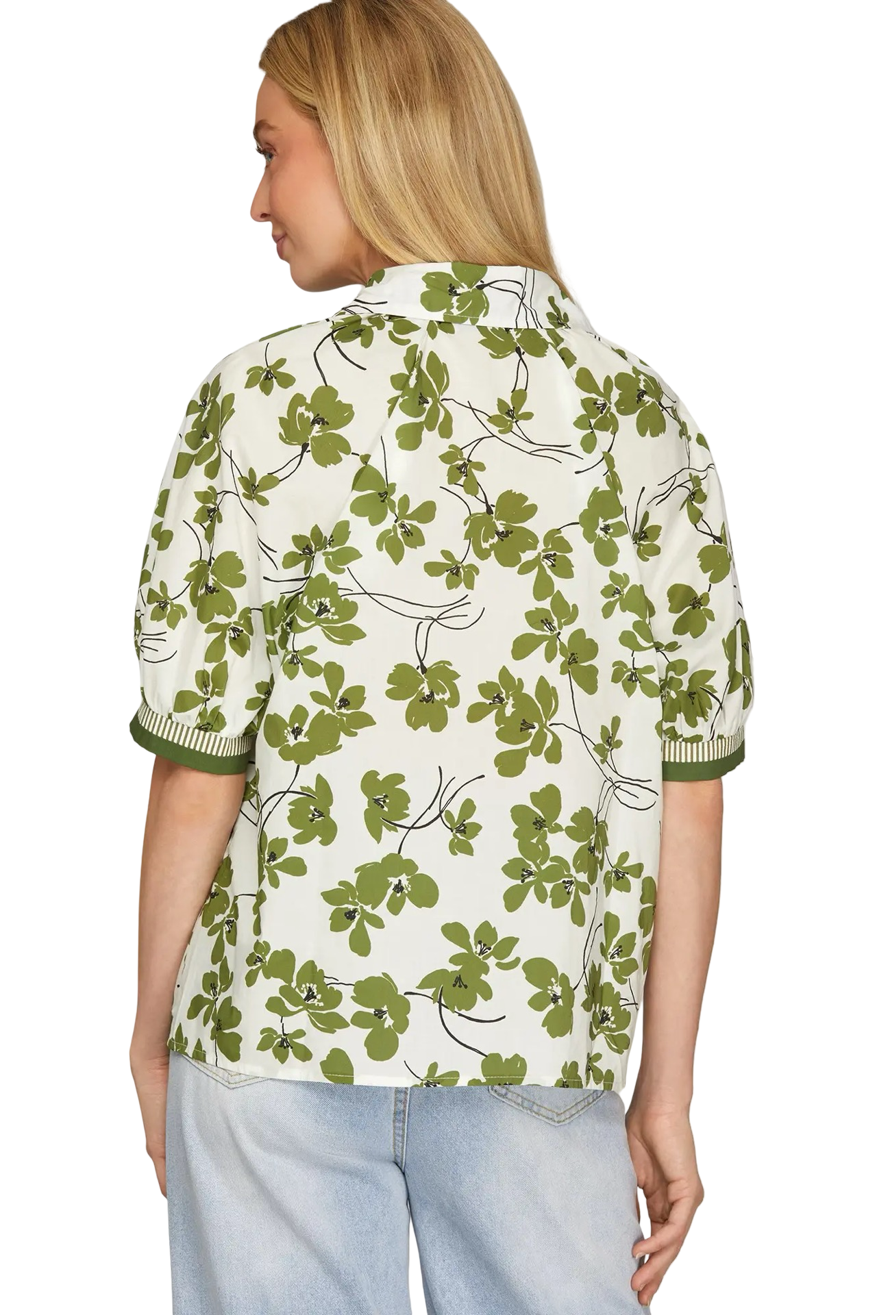 She+Sky 1/2 Sleeve Button Down Blouse Top