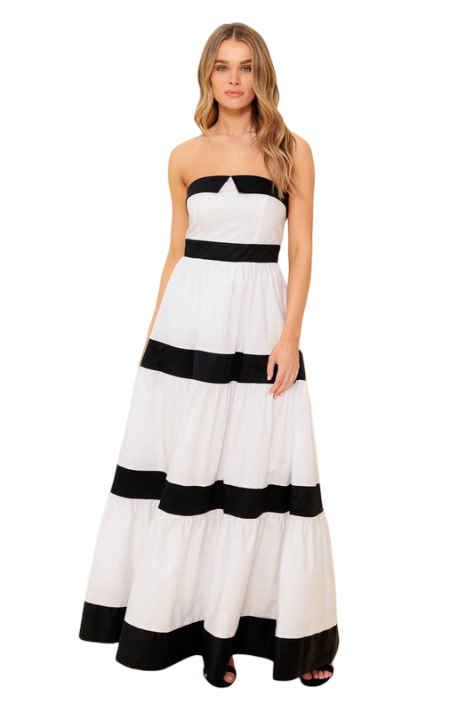 Flying Tomato Color Block Strapless Maxi Dress