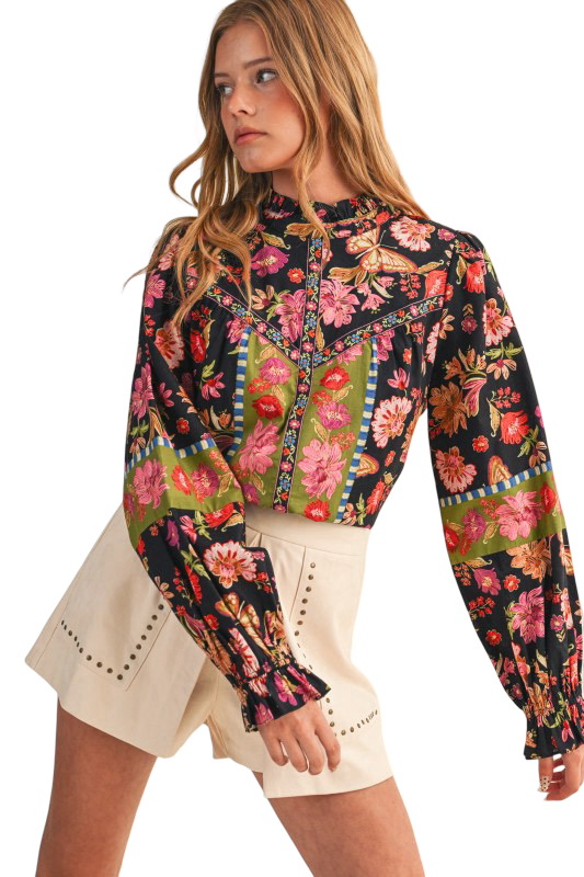 Apparel- En Merci Floral Border Print Top