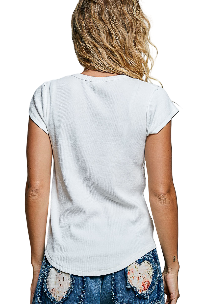 Pol Ribbed Knit Crew Short Sleeve Tee Shirt