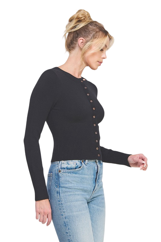 Apparel-Allie Rose Button Up Fitted Cardigan Top